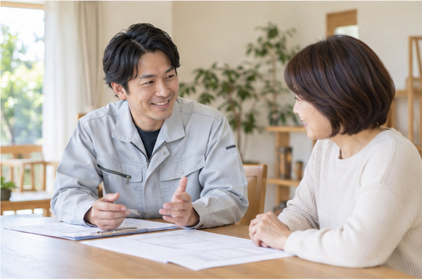 専門家が住まいの相談を丁寧に聞いている様子